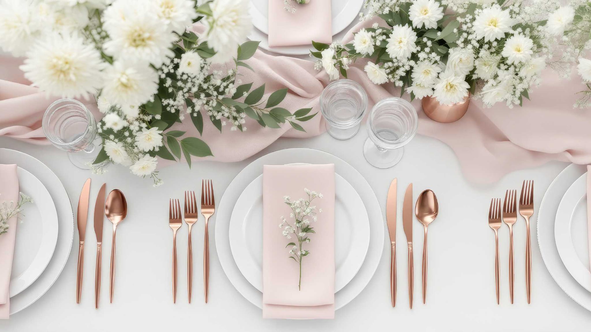 Beautifully arranged dinner table with floral centerpiece