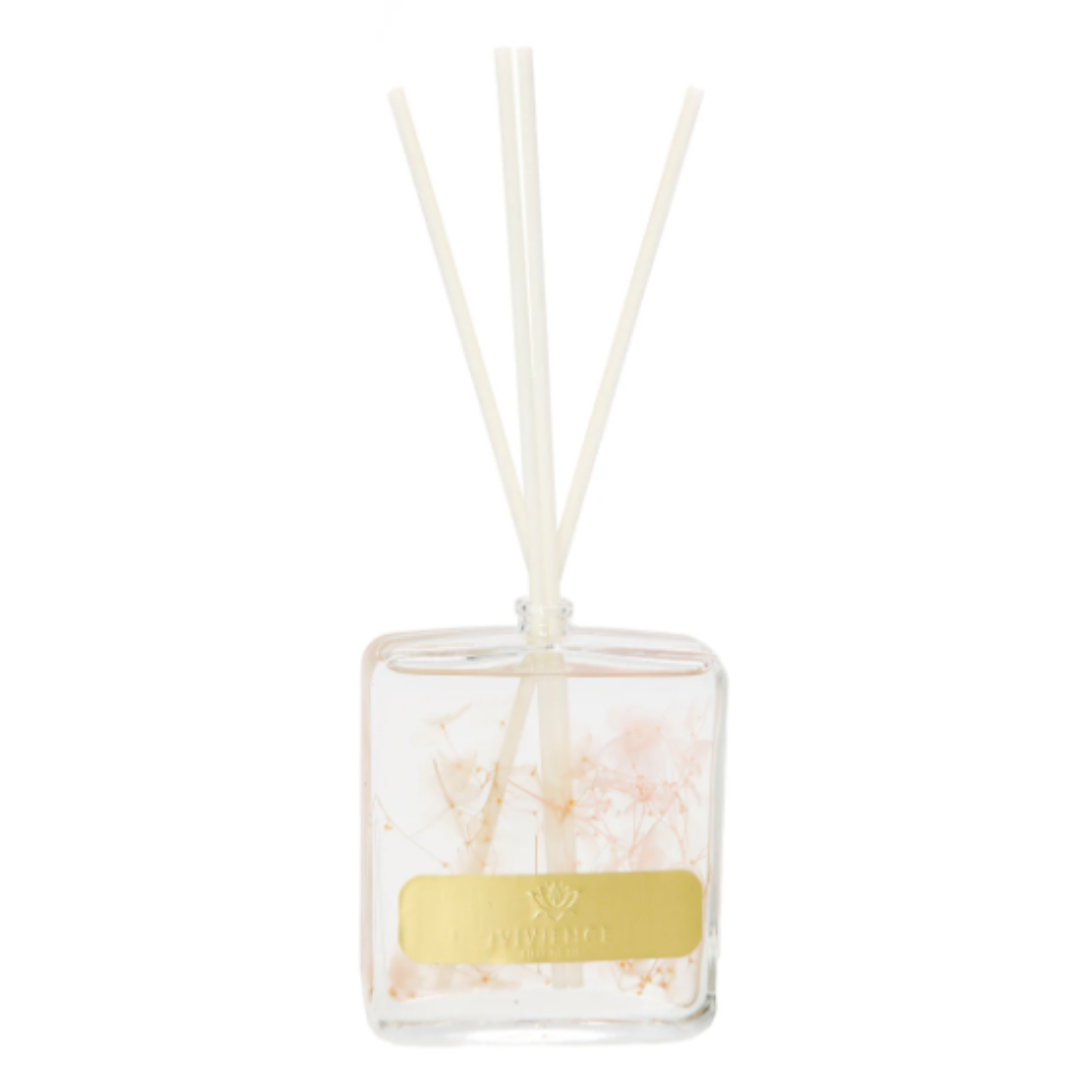 CLEAR BOTTLE-WHITE & PINK FLOWERS DIFFUSER