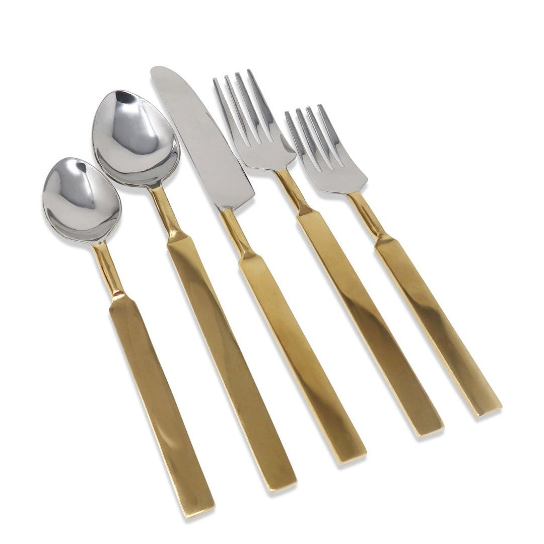 SQUARE FLATWARE 20 PC SET SILVER/GOLD