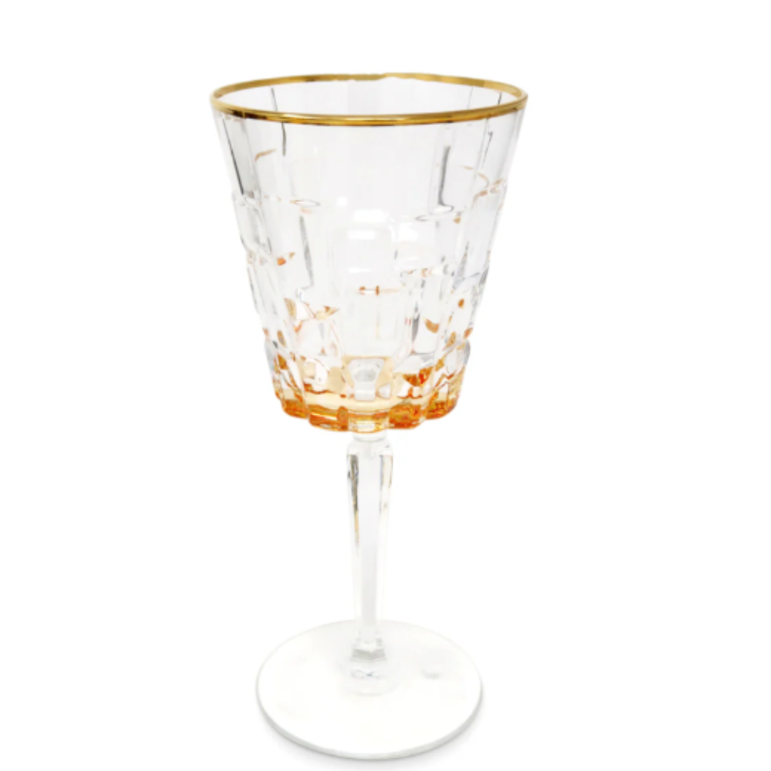 L/O 6 WATER GLASSES WITH BLOCK DESIGN GOLD