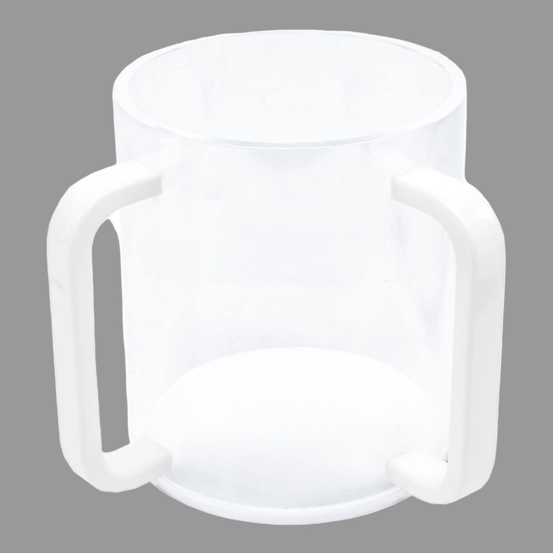 LUCITE WASH CUP CEAR/WHITE HANDLES
