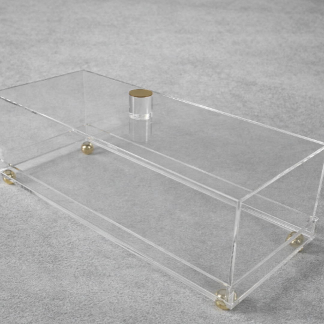 VIKKO - LUME, ACRYLIC RETANCGLE TRAY AND DOME COVER GOLD LEGS, 13.5'' X 6''