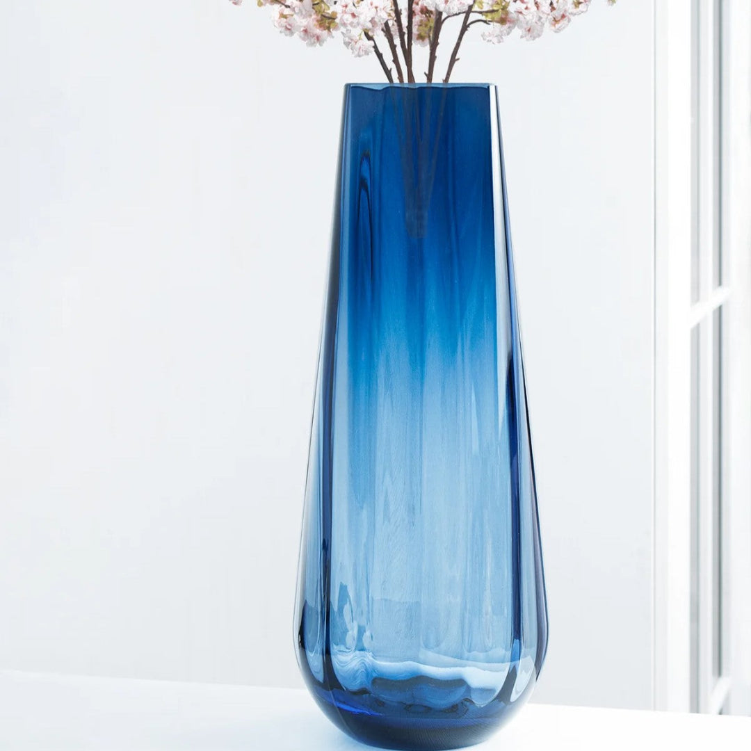 BLUE SQUARE TOP VASE 13.9"H