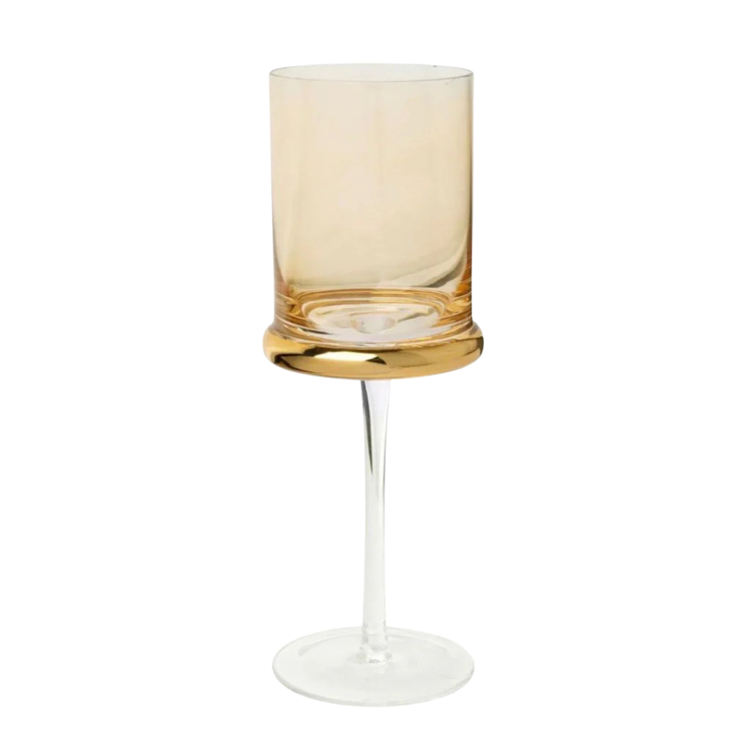 SET OF 6 WATER GLASSES WITH GOLD RING & CLEAR STEM