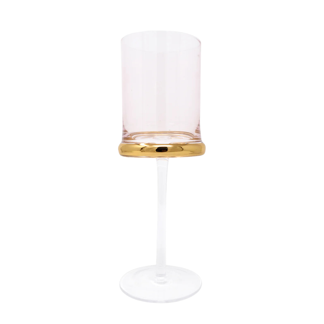 SET OF 6 WATER GLASSES WITH GOLD RING & CLEAR STEM