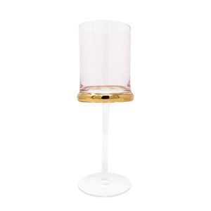 SET OF 6 WATER GLASSES WITH GOLD RING & CLEAR STEM