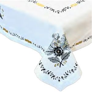 SPILLPROOF EMBROIDERED BLACK GOLD TABLECLOTH