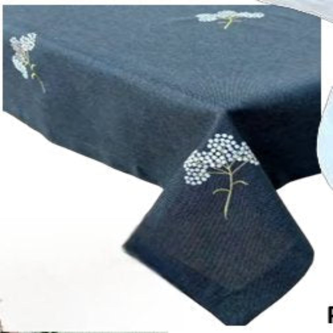 SPILLPROOF LINEN FLOWER EMBROIDERED TABLECLOTH