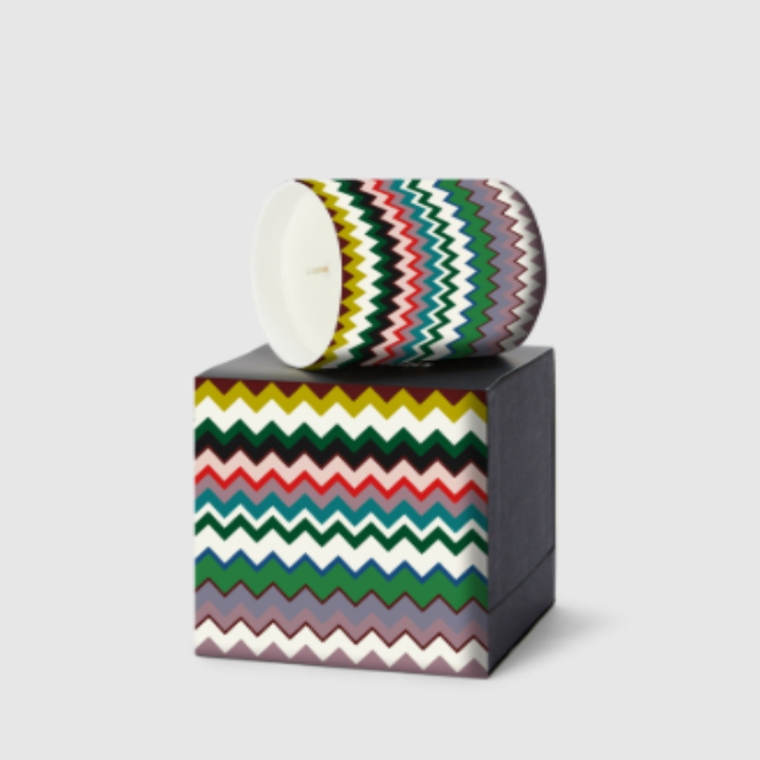 MICRO ZIGZAG GLASS CANDLE HOLDER DECORATED W/ SCENTED CANDLE