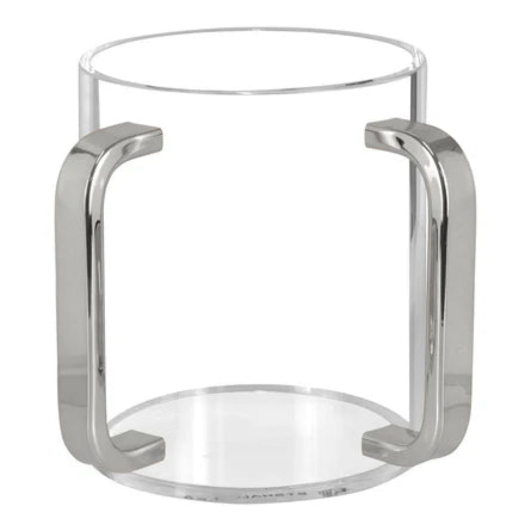 LUCITE WASH CUP CLEAR/SILVER MIRRORED HANDLES