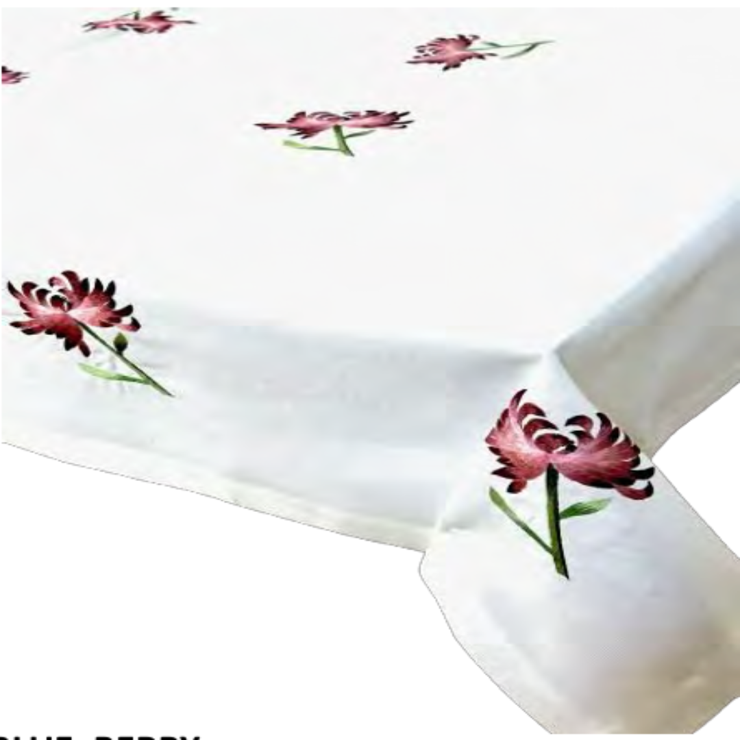 SPILLPROOF LINEN FLOWER EMBROIDERED TABLECLOTH