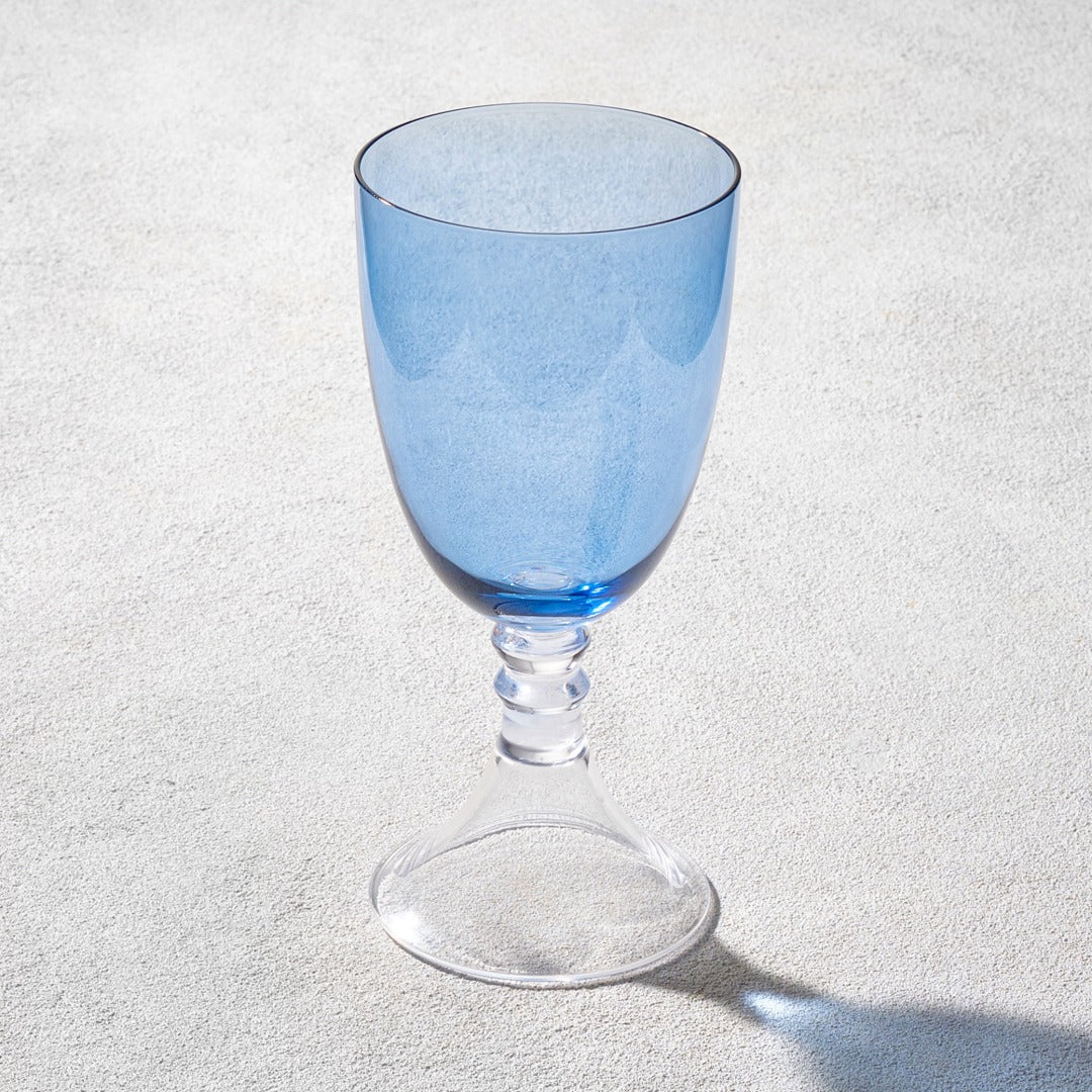 IRIS GLASS GOBLET WITH CLEAR STEM 18 0Z