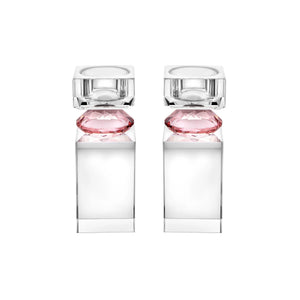 SET OF 2 TALL TEA LIGHT CANDLE HOLDERS WITH DIAMOND ON FOOT