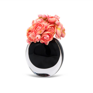DOUBLE WALL GLASS VASE WITH PINK FLOWERS