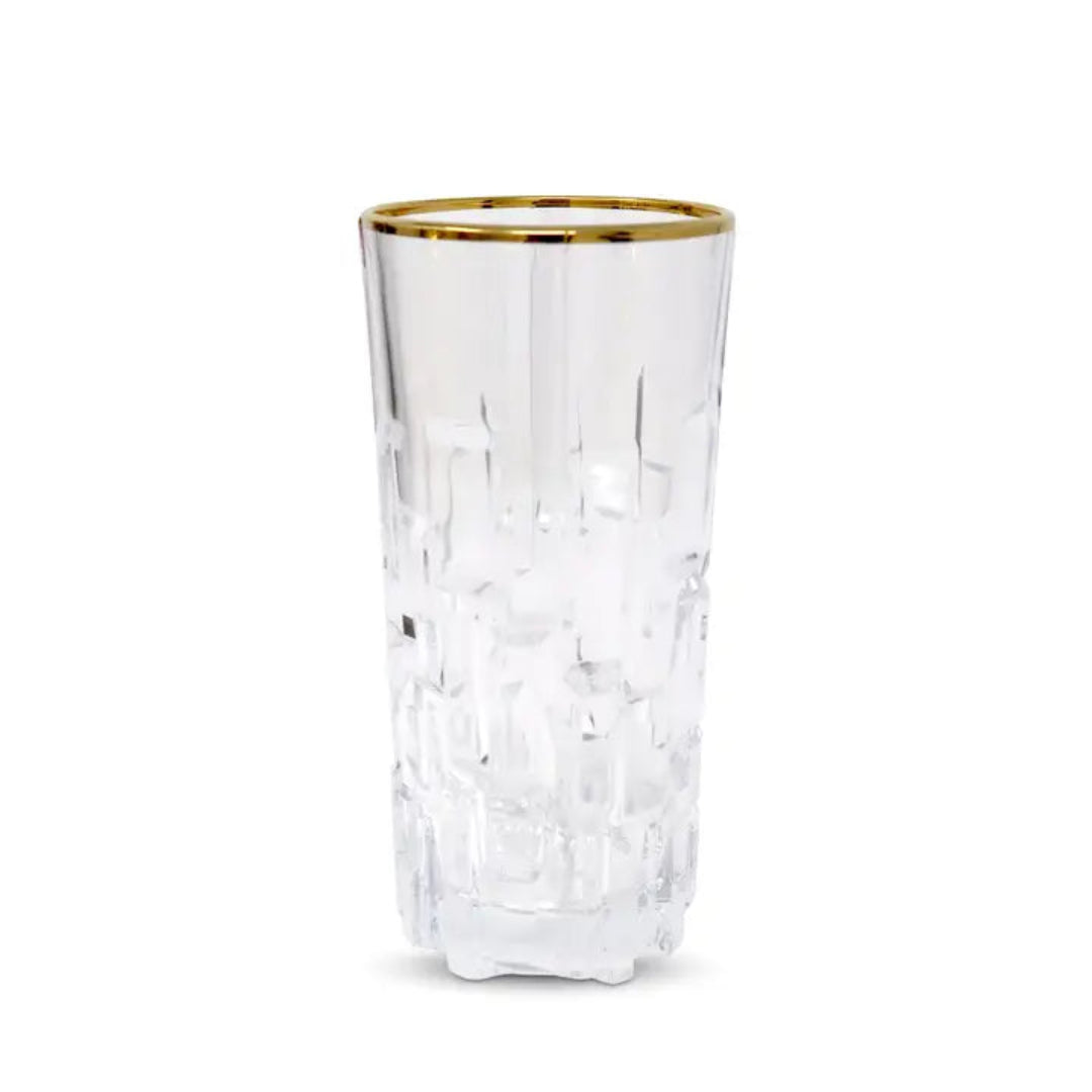 SET OF 6 GLASSES WITH BLOCK DESIGN AND GOLD RIM