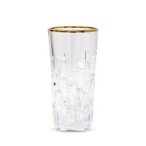 SET OF 6 GLASSES WITH BLOCK DESIGN AND GOLD RIM