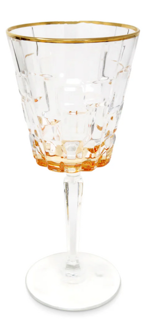 SET OF 6 GLASSES WITH BLOCK DESIGN AND GOLD RIM