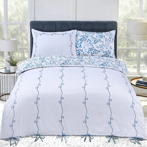 AURA HOME PETITE BELLE LAFAYETTE POWDER EMBROIDERED DUVET SET 4PC