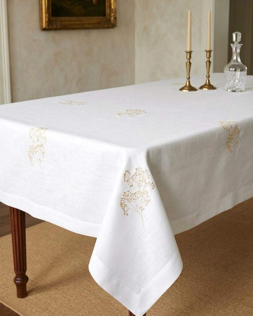LINEN LOOK SOFT GOLD WILDFLOWER WITH ROUNDED BLOOMS TABLECLOTH