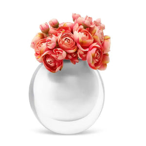 DOUBLE WALL GLASS VASE WITH PINK FLOWERS
