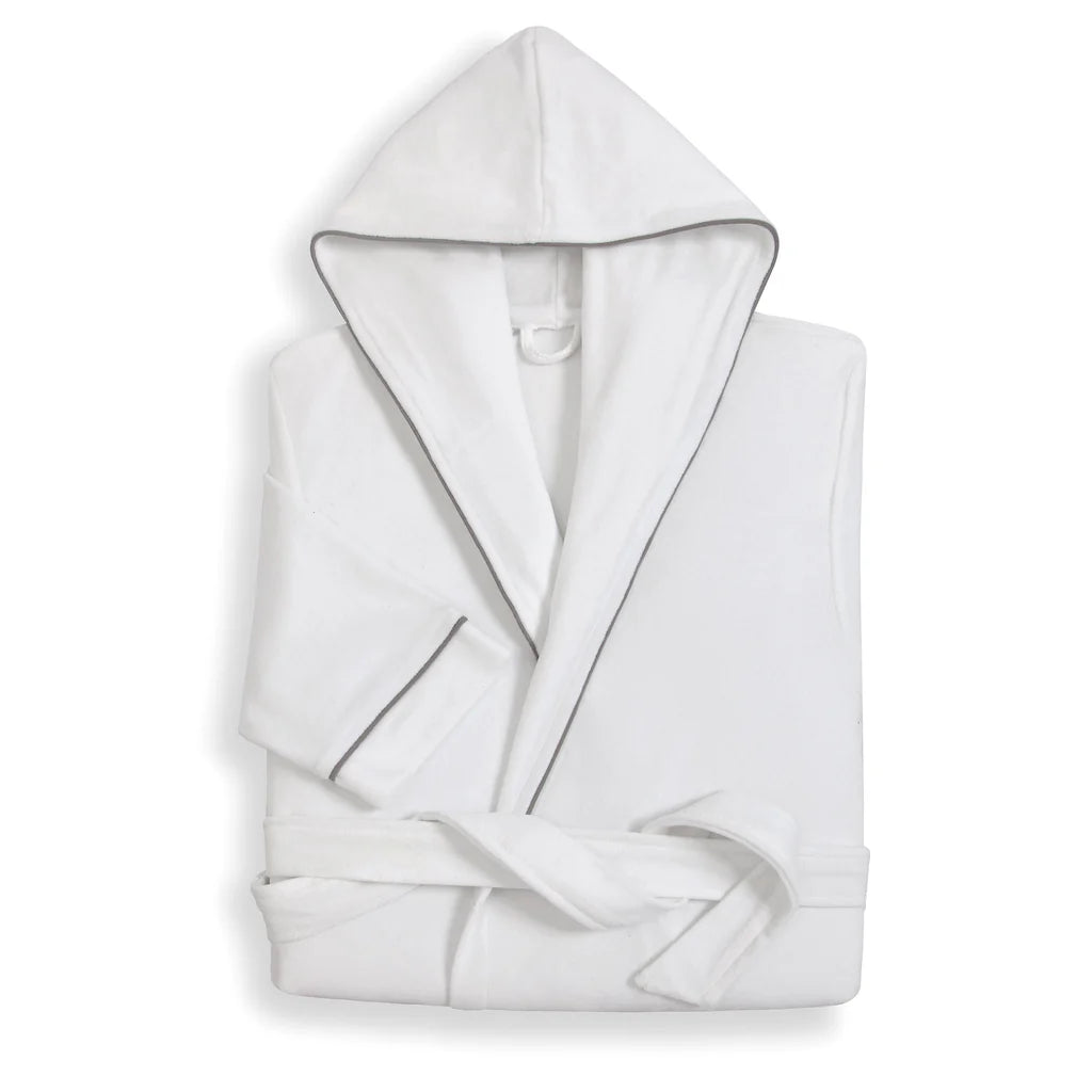 PROVENCE HOODED ROBE WHITE/GREY - S/M