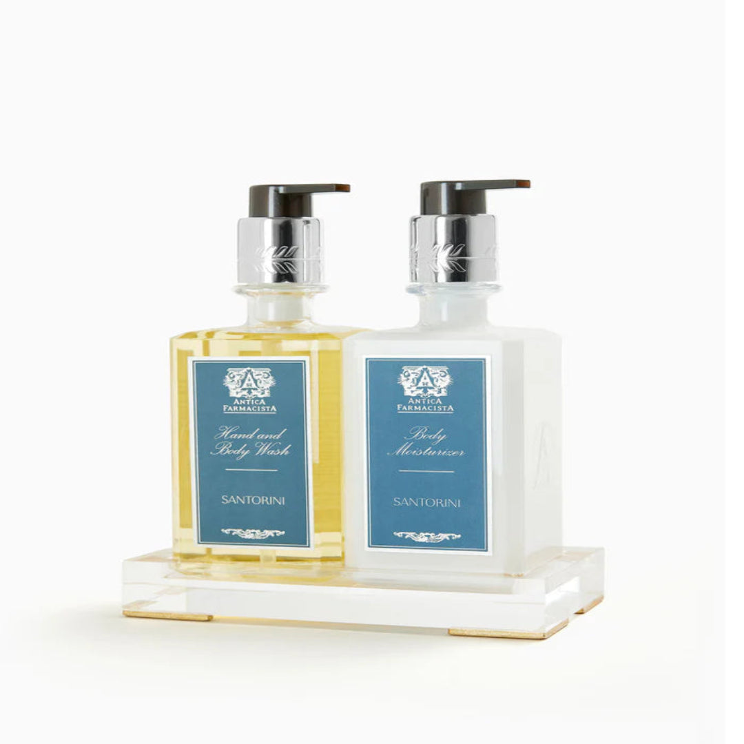 GIFT BOX SANTORINI HAND WASH, BODY MOISTURIZER & LUCITE TRAY