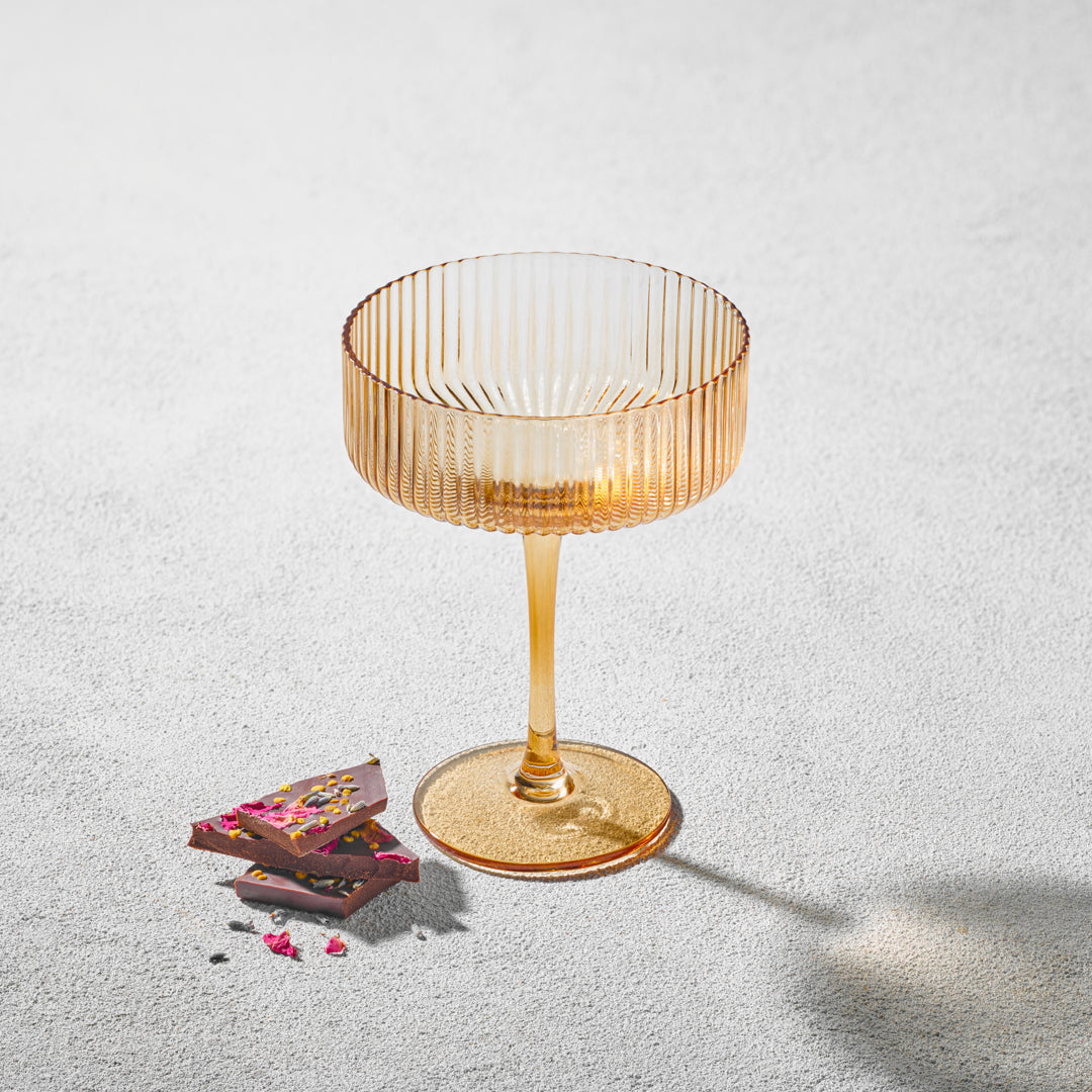 MALIBU RIBBED COUPE CHAMPAGNE GLASS AMBER 10 OZ 6 PCK