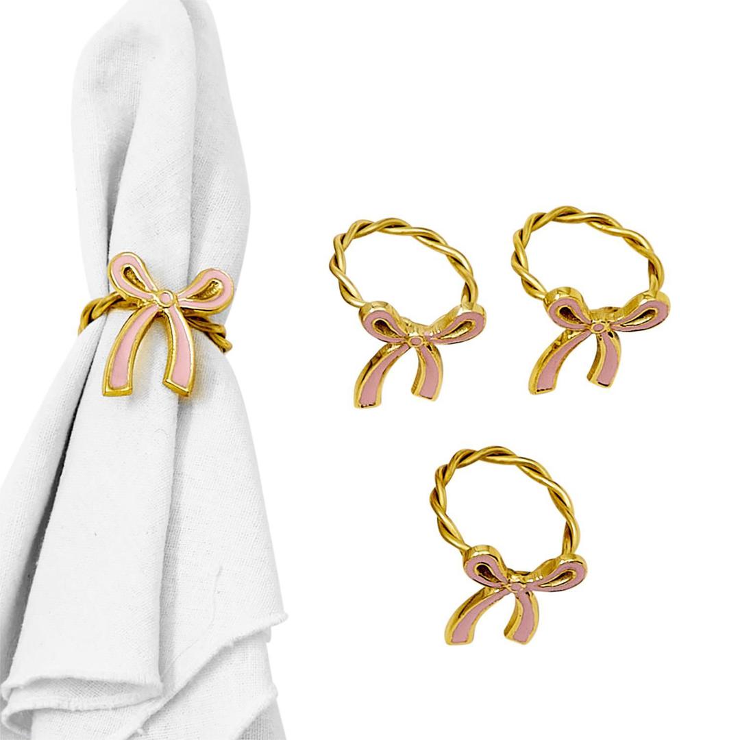SET OF 4 BOW NAPKIN RINGS IN GIFT BOX