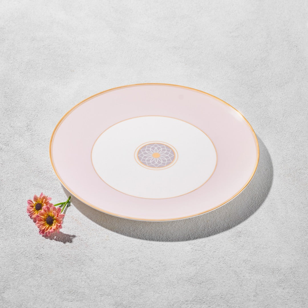 SINGLE MEDI CHARGER PLATE GOLD AND PINK SCALLOP 12"