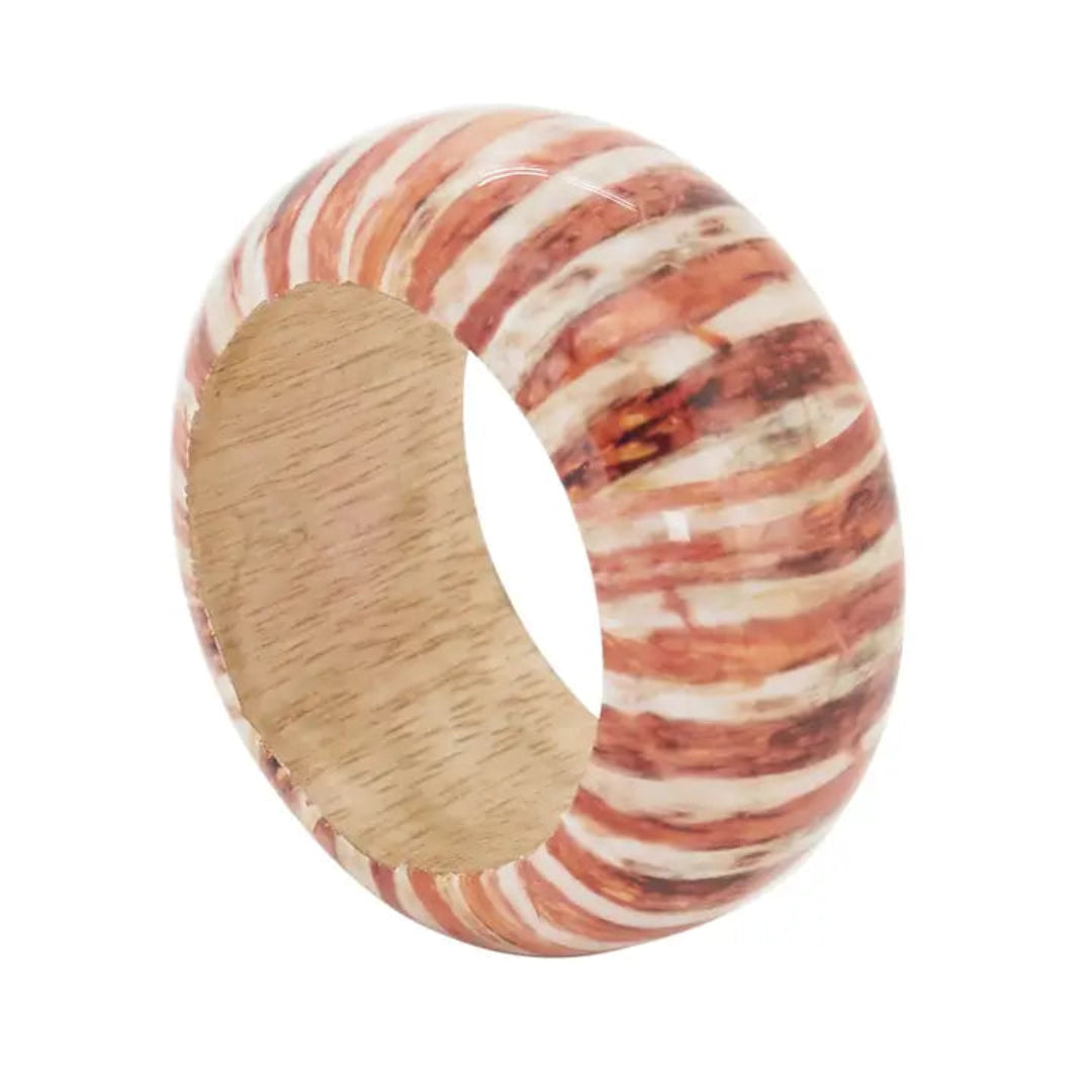 STRIPED WOOD NAPKIN RING RUST - The Towel And Home Shoppe