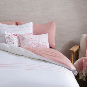 AURA HOME PINK STRIPED EMBROIDERED DUVET SET 4PC