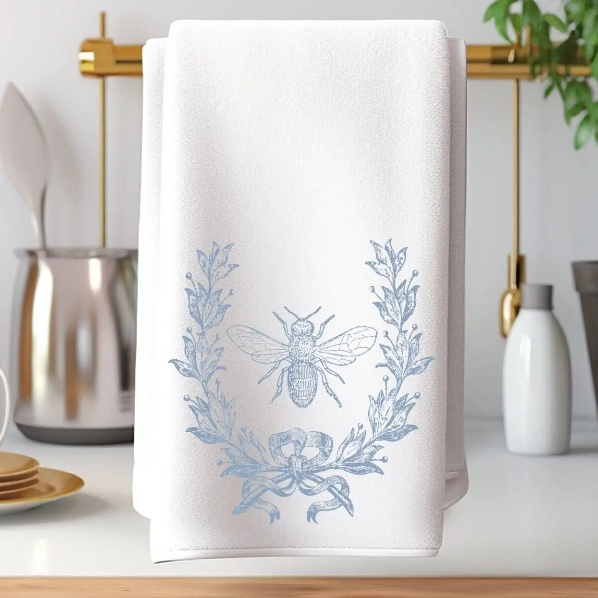 BLUE BEE HAND TOWEL, FRENCH-INSPIRED TOWEL