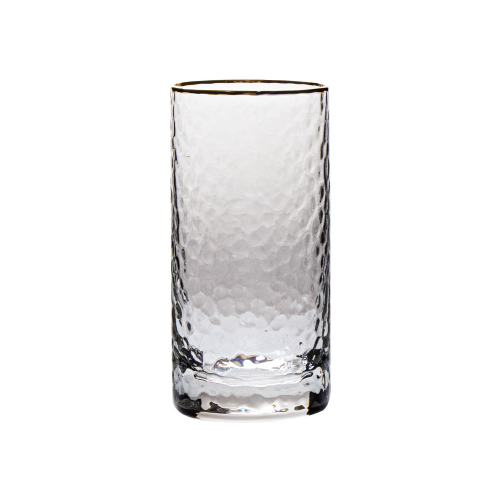 HAMMERED HIGHBALL GLASS GOLD RIM 10 OZ 6 PCK