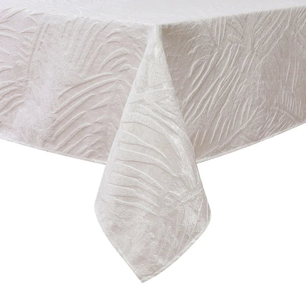 JACQUARD LEAVES WHITE TABLECLOTH