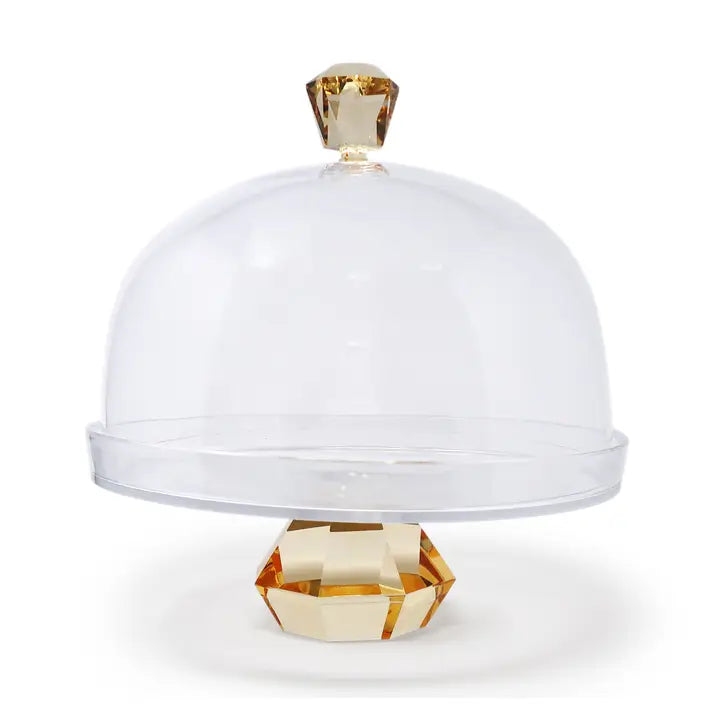 GLASS CAKE DOME W/ AMBER DIAMOND BASE & HANDLE