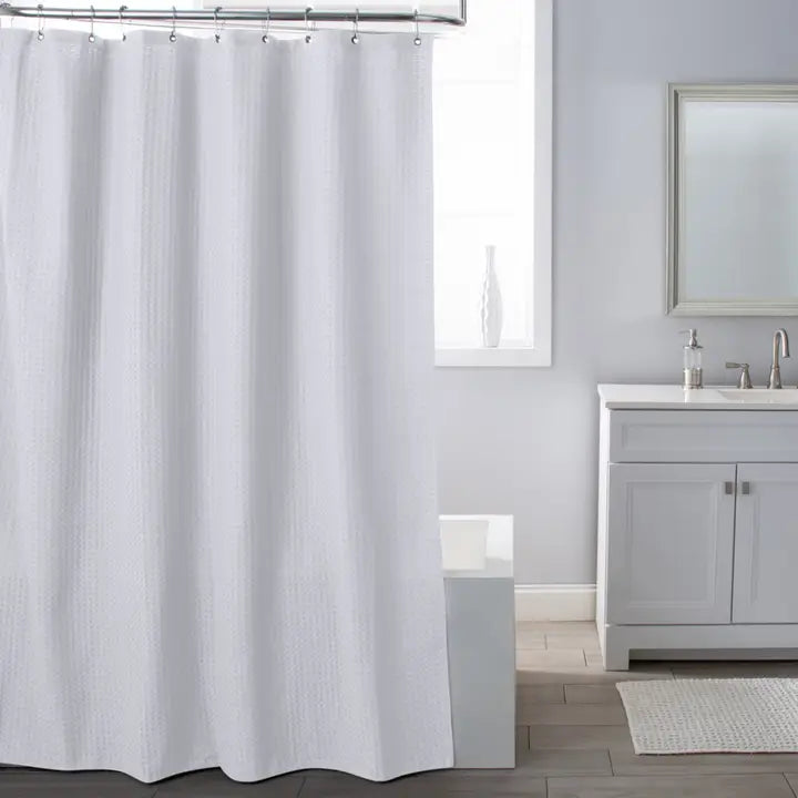 BELGIAN WAFFLE SHOWER CURTAIN WHITE