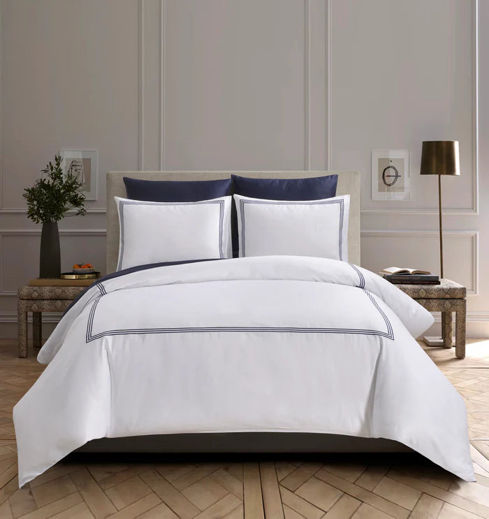 AURA HOME NAVY EMBROIDERED HOTEL DUVET SET 4PC