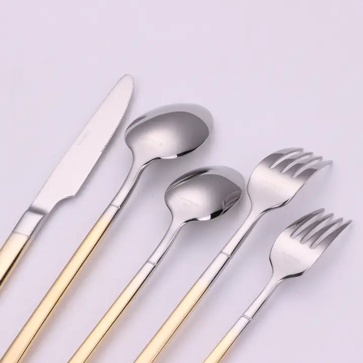 SIMPLICITE FLATWARE 20 PC SET GOLD HANDLE WITH SILVER