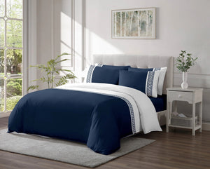 LINEN CLASSIQUE GREEK CHAIN NAVY DUVET SET 8PCS