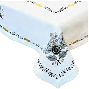 SPILLPROOF EMBROIDERED BLACK GOLD TABLECLOTH