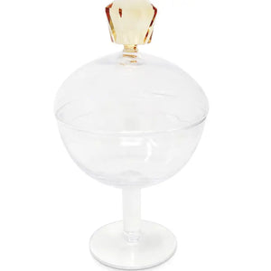 GLASS FOOTED JAR WITH SHAPE HANDLES