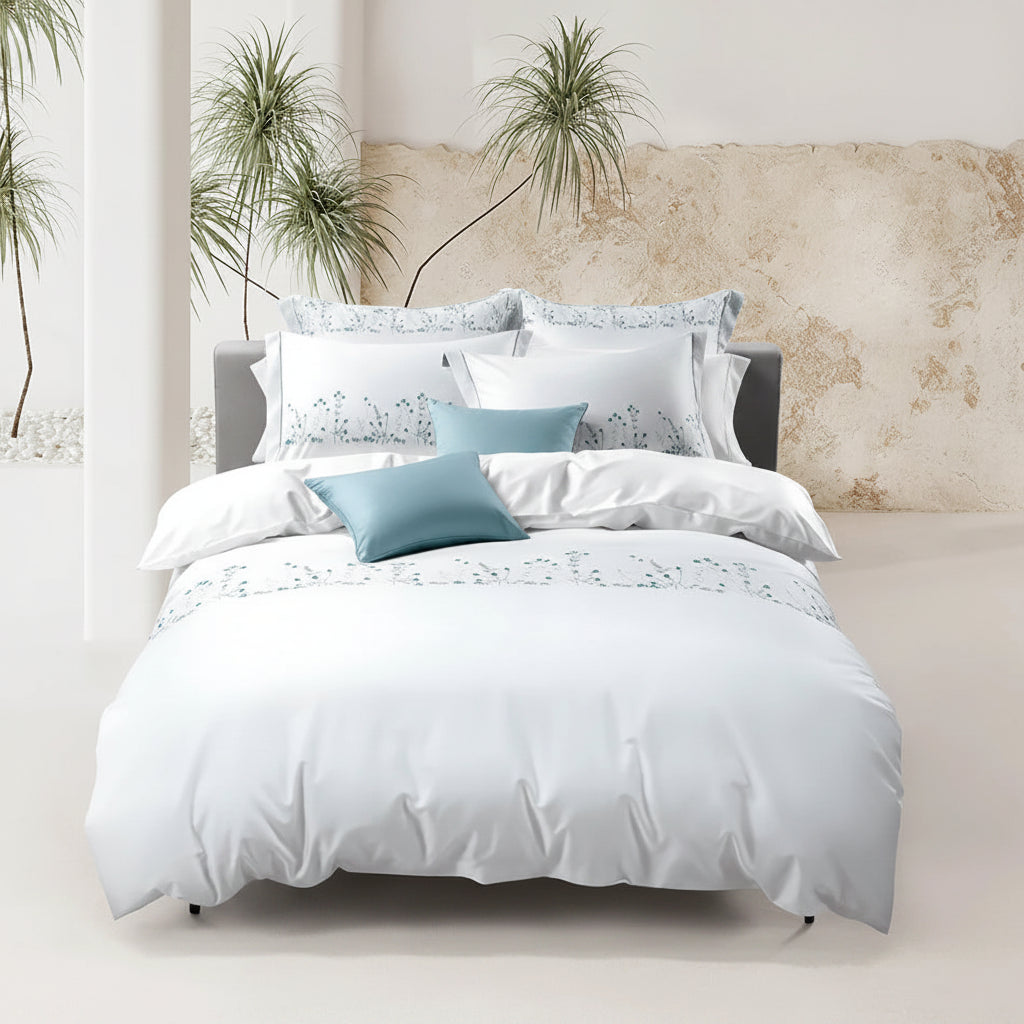 OPULENT DESIGN BOTANICAL AQUA LINEN SET