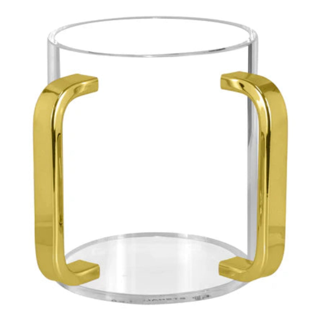 LUCITE WASH CUP W/ MIRRORED GOLD HANDLES