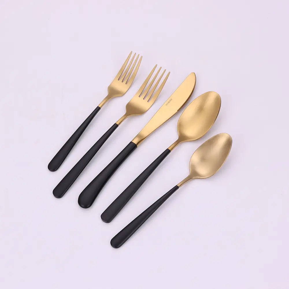 COLORBLOCK FLATWARE 20 PC SET GOLD AND BLACK