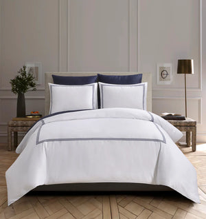 AURA HOME NAVY EMBROIDERED HOTEL DUVET SET 4PC
