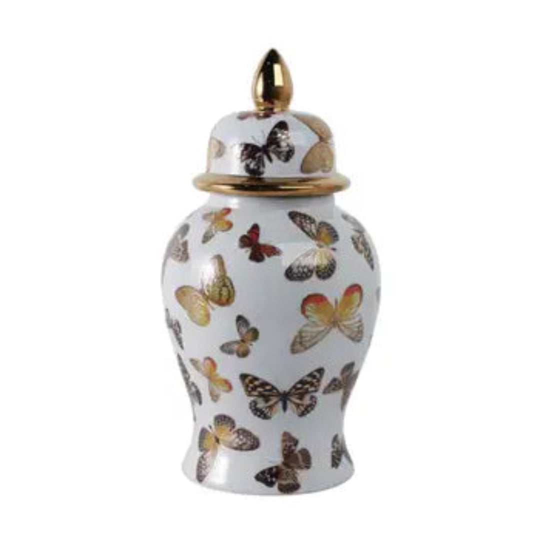 MULTICOLOR 14X7 IN CERAMIC GLAM TEMPPLE JAR WITH BUTTERFLIES