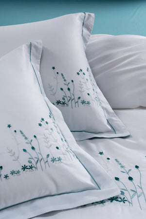 OPULENT DESIGN BOTANICAL AQUA LINEN SET