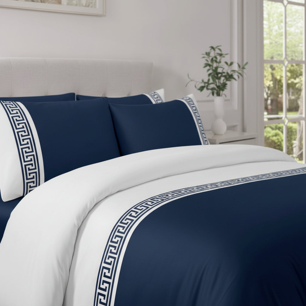 MASTERTEX GREEK CHAIN NAVY DUVET SET 8PCS