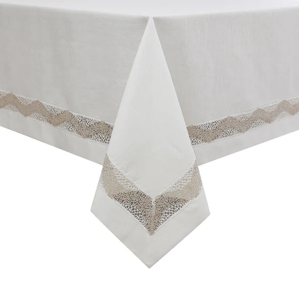 LINEN LACE W/ GOLD BORDER TABLECLOTH