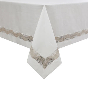 LINEN LACE W/ GOLD BORDER TABLECLOTH